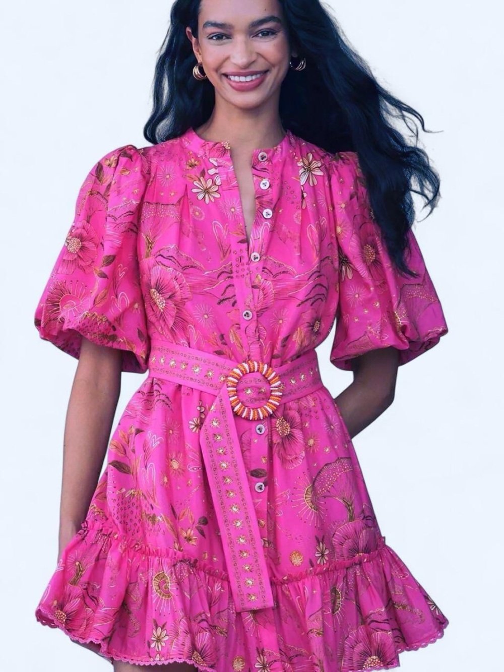 NWOT FARM RIO x ANTHROPOLOGIE Short-Sleeve Button-Front Mini Dress